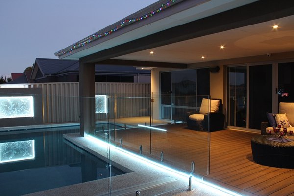wood plastic composite decking at pool side